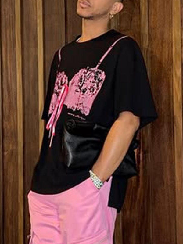 Mens Lace Print Patchwork Short Sleeve T-Shirt SKUL03647