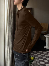 Men's Solid Color Tie Long Sleeve T-Shirt SKUL38544