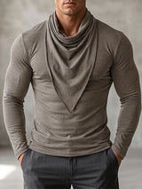 Mens Draped Neck Ruffled Long Sleeve T-Shirt SKUK83713