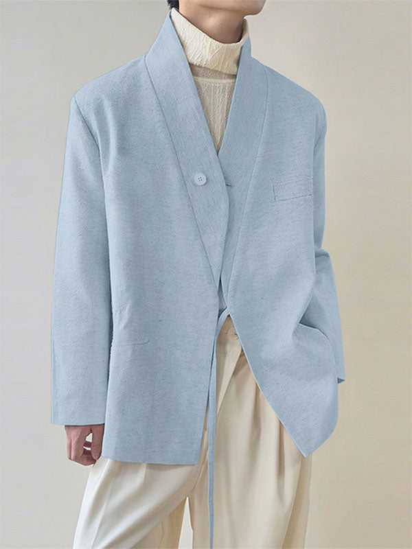 Men's Solid Color Tie Casual Long Sleeve Blazer SKUL27434