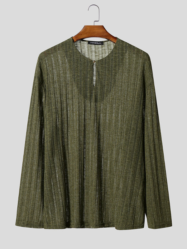 Men's Textured Knit Long Sleeve T-Shirt SKUL29652