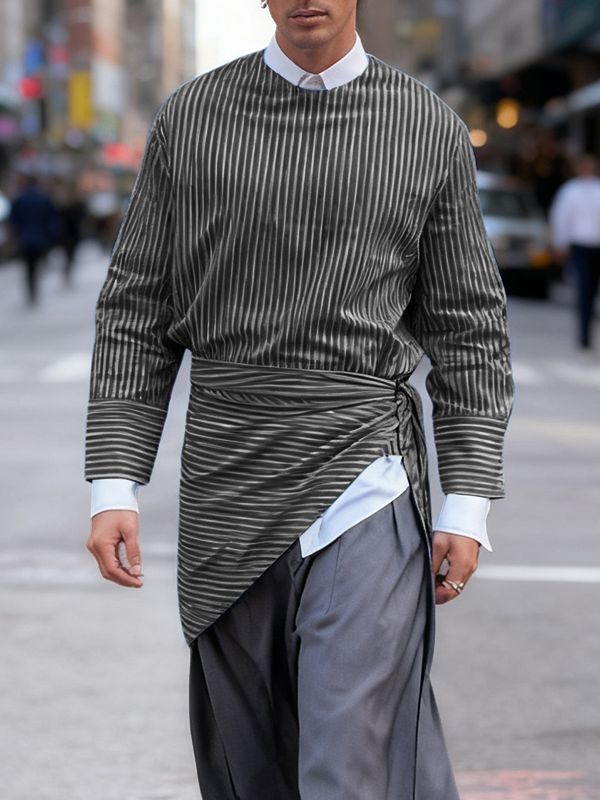 Men's Striped Tie Long Sleeve Shirt SKUL41321