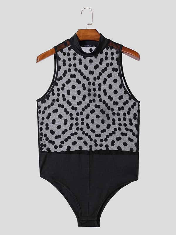 Mens Polka Dot Mesh Sheer Bodysuit SKUK99039