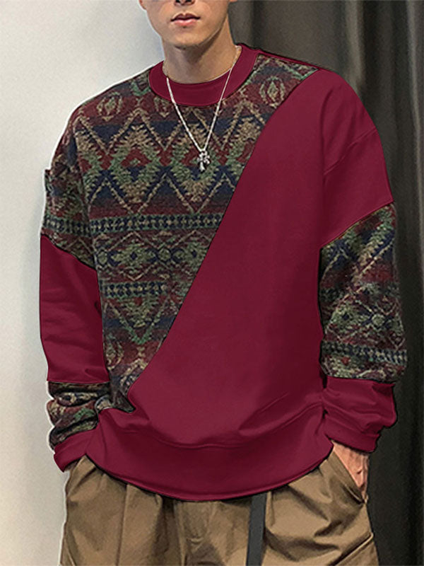 Mens Ethnic Style Patchwork Long Sleeve Hoodie SKUK81240