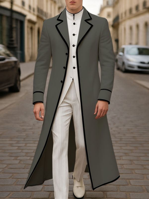 Men's Colorblock Bold Outline Trench Coat SKUL28403