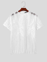 Mens Fringe Lace See Through Crop Top SKUK54943