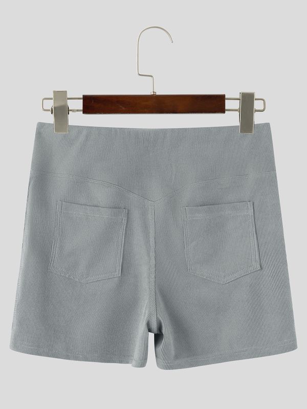 Men's Gym Vertical Ribbed V-Back Yoke Butt Lifting High Waist Back Pocket Short SKUL81924