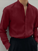 Men's Solid Color Stand Collar Long Sleeve Shirt SKUL49918