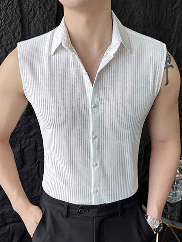 Mens Thin Vertical Striped Breathable Sleeveless Shirt SKUK72256