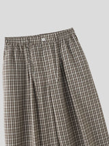 Men's Vintage Cityboy Gingham Plaid Contrast Layered Cuff Baggy Wide-Leg Pant SKUL69700