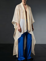 Men's Sheer Mesh Patchwork Satin Loose Fit Cardigan SKUL47702