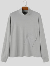 Men's Japanese Workwear City Walk Asymmetric Flap Cargo Pocket Mock Neck Sweatshirt SKUL85950