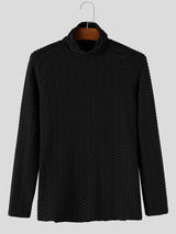 Men's Sexy Clubwear 3D Honeycomb Textured Muscle Fit Raglan Long Sleeve Turtleneck T-shirt SKUL83140