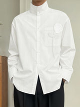 Men's Solid Color 3D Floral Patchwork Stand Collar Long Sleeve Shirt SKUL42665