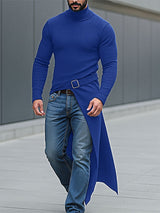 Men's Textured Long Hem High Neck Long Sleeve T-Shirt SKUL27337