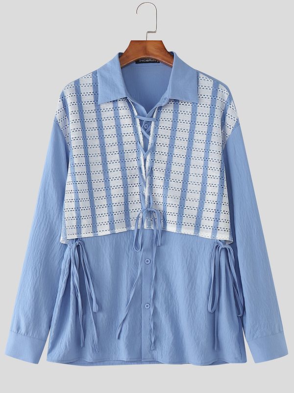 Men's Striped Lace Print Long Sleeve Shirt SKUL40708