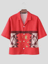 Men's Vintage Ethnic Block Printed Cuban Camp Collar Relaxed Fit Short Sleeve Shirt SKUL63056