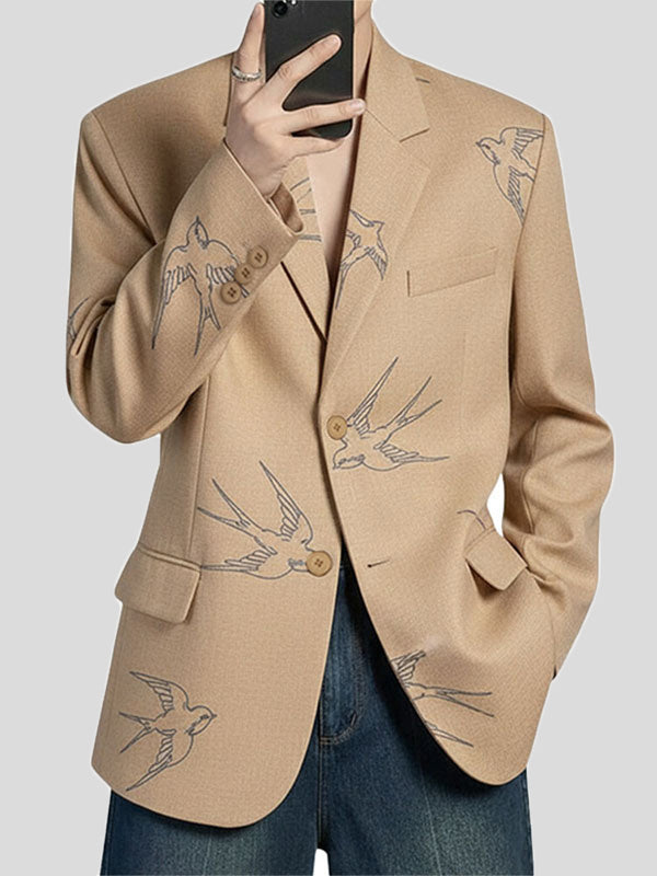 Men's Bird Printed Long Sleeve Blazer SKUL37524