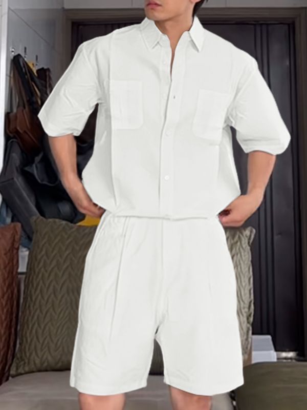 Men's Solid Color Pocket Casual Two Piece Outfit SKUL46213