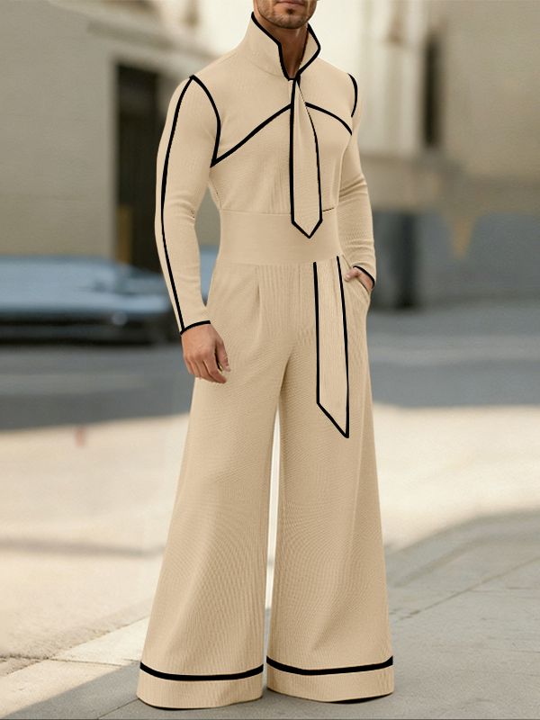 Men's Color Block Outlined Line Two Pieces Outfit SKUL43646