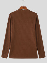 Men's Solid Color Textured V Neck Long Sleeve T-shirt SKUL47617