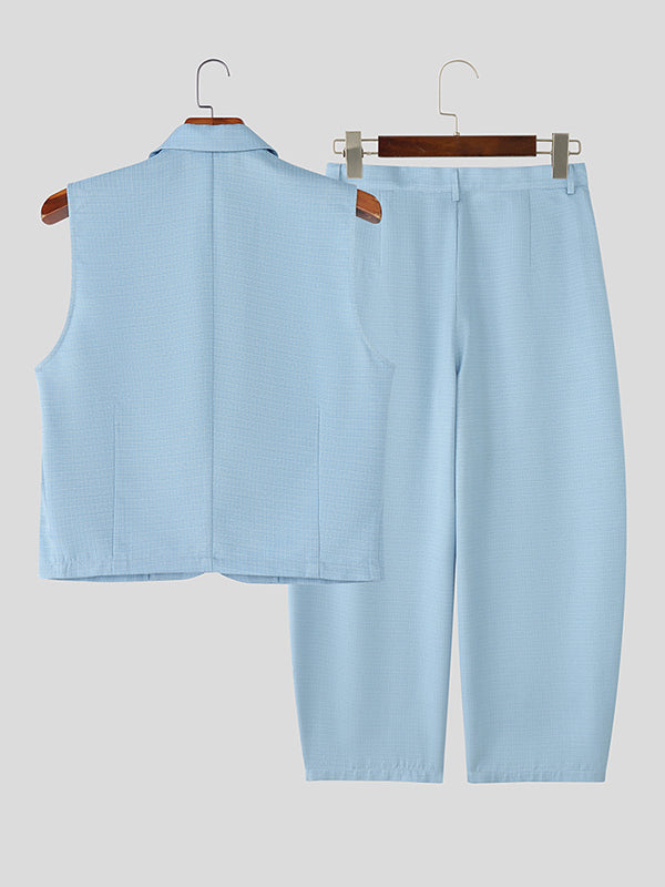 Men's Textured Cropped Casual Two Pieces Outfit SKUL23720