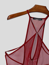 Men's Avant-Garde Sheer Mesh Halter Neck Bodysuit SKUL56223