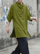 Men's Avant-Garde Draped Cowl Neck Longline T-shirt SKUL51078
