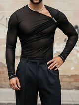 Men's Deconstructed Sheer Mesh Long Sleeve T-Shirt SKUL43694