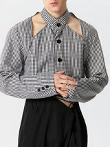 Mens Cutout Plaid Long Sleeve Crop Top SKUK43054