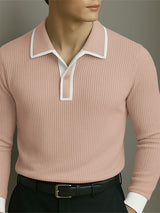 Men's Contrast Texture Lapel Long Sleeve Shirt SKUL26090