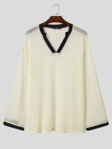 Men's Semi-Sheer Mesh Colorblock Long Sleeve T-Shirt SKUL25963