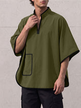 Men's Avant-Garde Resort Contrast Trim Front Pocket Half Sleeve Split Stand Collar Shirt SKUL79047