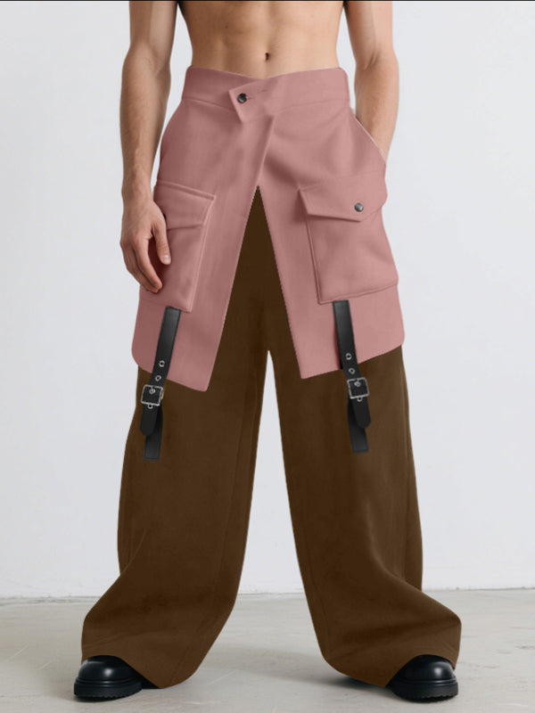 Men's Belt Patchwork Colorblock Layered Casual Pant SKUL31929
