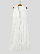 Men's Sheer Lace Patchwork Sleeveless Cardigan SKUL38958