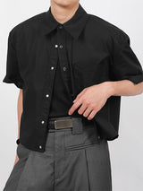 Mens Solid Color Cropped Short Sleeve Shirt SKUL06491