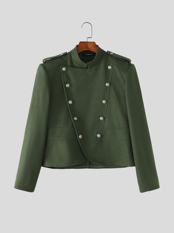 Men's Retro Party Double-Breasted Military Button Epaulet Long Sleeve Stand Collar Jacket SKUL80461