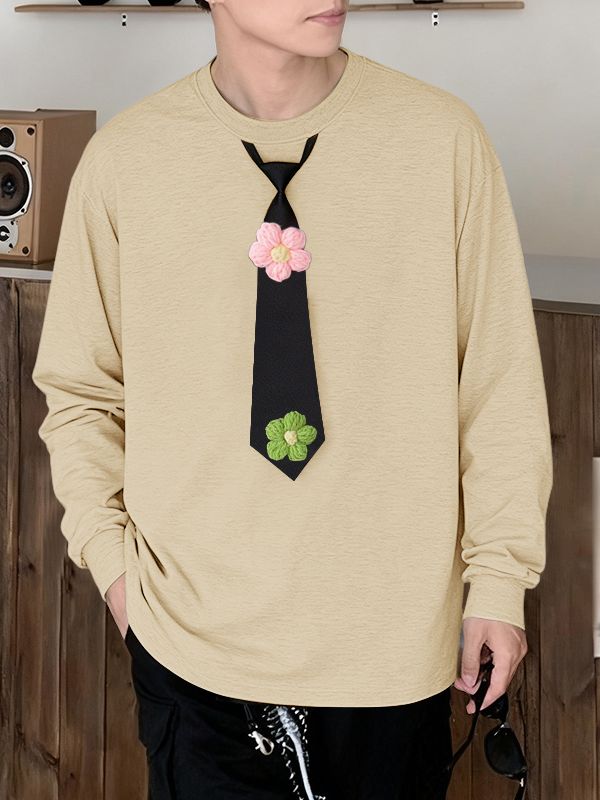 Men's 3D Floral Decor Knit Long Sleeve T-Shirt SKUL39786