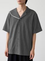 Men's Tassel Patchwork Stripe Asymmetric Collar Short Sleeve Shirt SKUL41086