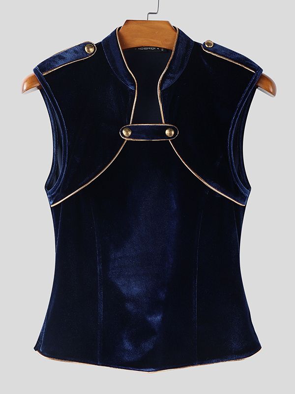 Men's Velvet Contrast Trim Button Tank SKUL49857