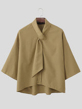 Men's Avant-Garde Integrated Tie-Neck Kimono-Sleeve Shirt SKUL64170