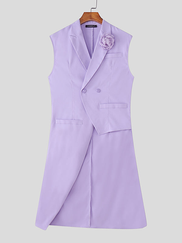 Men's Floral Patchwork Asymmetrical Hem Sleeveless Blazer SKUL23913