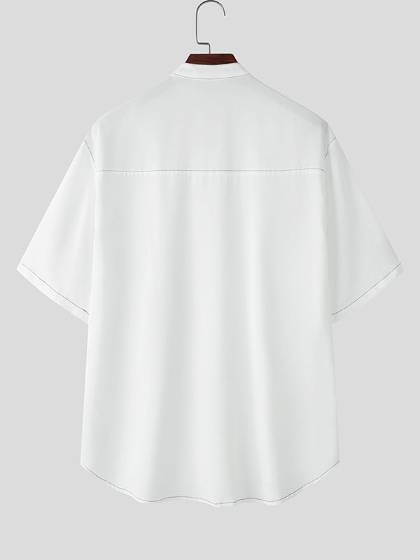 Mens Contrast Stripe Casual Short-Sleeve Shirt SKUL11550