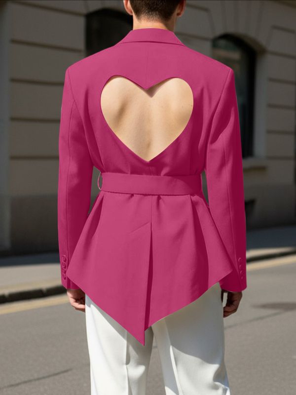 Men's Deconstructed Backless Heart Waist Cinched Blazer SKUL42270