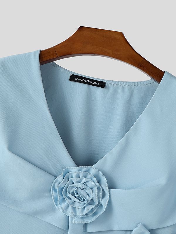 Men's 3D Floral Embellished Sailor Collar Shirt SKUL45074