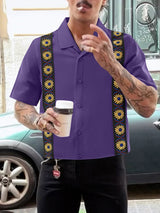 Mens Floral Print Patchwork Cropped Short Sleeve Shirt SKUL07819