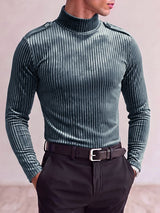 Men's Early Autumn Retro Pleated Velvet Slim Fit Long Sleeve Turtleneck T-shirt SKUL81737