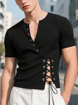 Mens Side-Tie Knit Short Sleeve T-Shirt SKUL16679