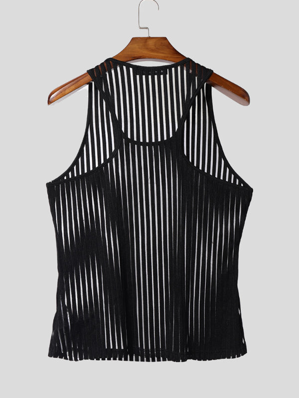 Mens Striped Sheer Casual Tank SKUL15389