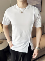 Mens Button Split Design Solid T-Shirt SKUK49667